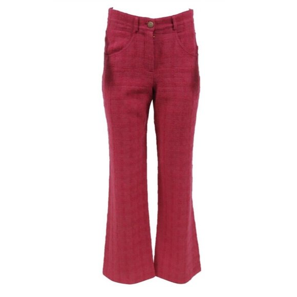 Chanel Womens Wide Leg Pants Size 38 US6 Rose Pink 100% Wool Tweed Knit Trousers - Picture 1 of 16